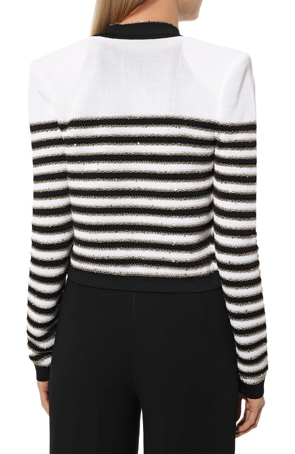 Жакет из вискозы BALMAIN черно-белого цвета по цене 250500 руб., арт. AF1SK020KD73, фото 4 Жакет из вискозы BALMAIN, арт. AF1SK020KD73, фото 4