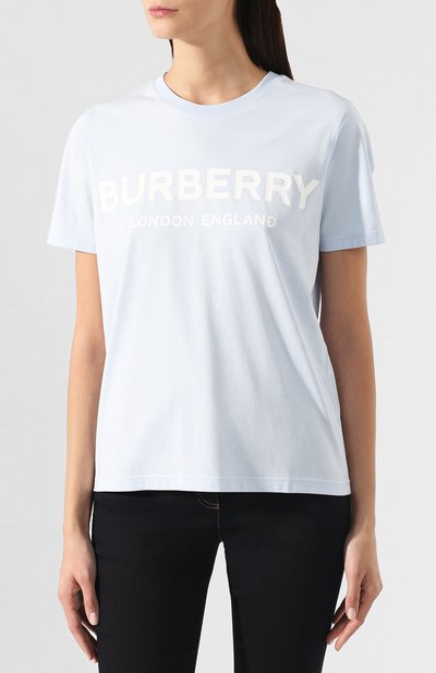 Хлопковая футболка BURBERRY голубого цвета по цене 44900 руб., арт. 8021271, фото 3 Хлопковая футболка BURBERRY, арт. 8021271, фото 3