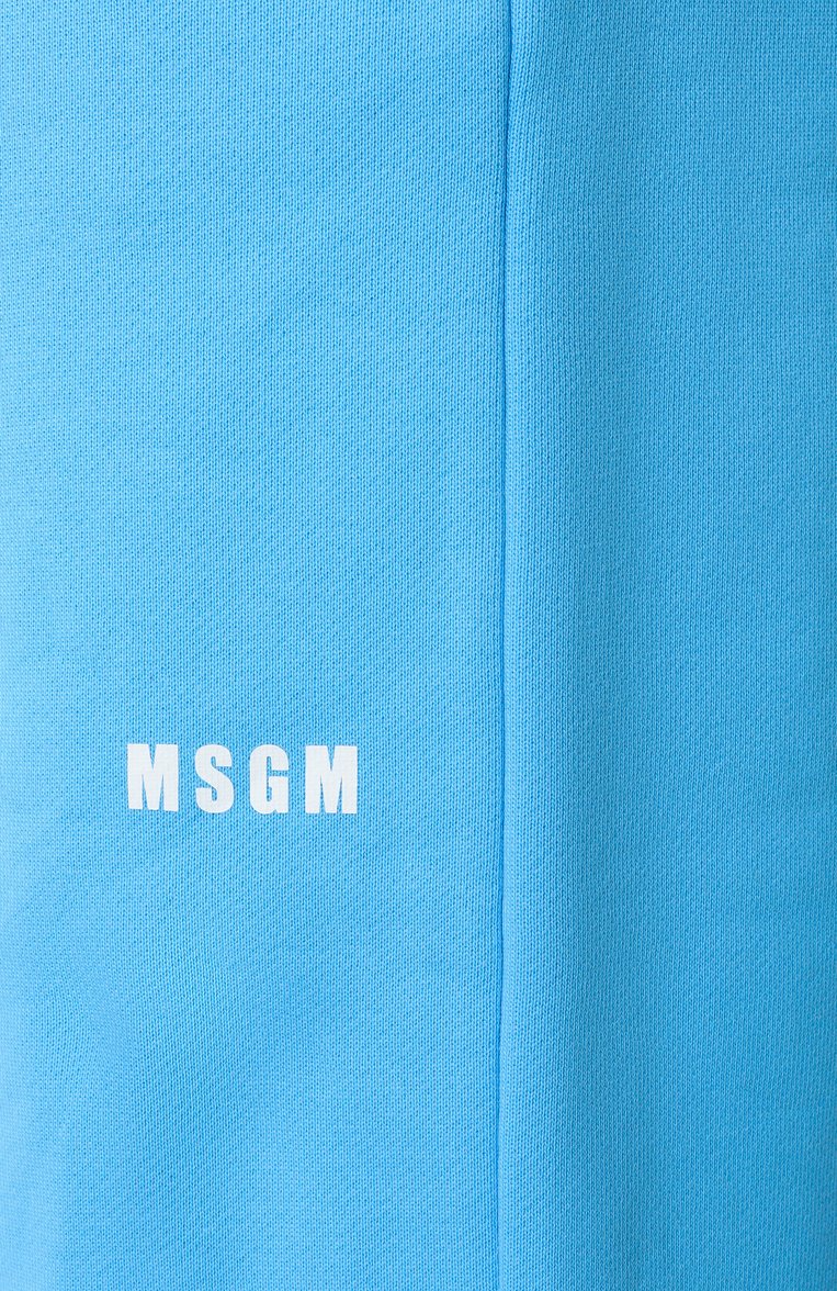 Женские хлопковые джоггеры MSGM голубого цвета, арт. 3841MDP500/257000 | Фото 6 (Длина (брюки, джинсы): Стандартные; Материал сплава: Проставлено; Драгоценные камни: Проставлено; Кросс-КТ: костюм; Стили: Спорт-шик; Женское Кросс-КТ: Джоггеры - брюки, Брюки-одежда)