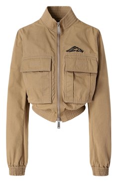 Женский хлопковый бомбер DSQUARED2 бежевого цвета, арт. S80AM0046/D35224 | Фото 1 (Рукава: Длинные; Драгоценные камни: Проставлено; Материал сплава: Проставлено; Материал внешний: Хлопок; Длина (верхняя одежда): Короткие; Кросс-КТ: Куртка, Легкие; Стили: Кэжуэл)