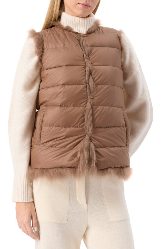 Двусторонний жилет из козы manzoni24 25M1522R-CFENY Бежевый  25M1522R-CFENY Фото 6