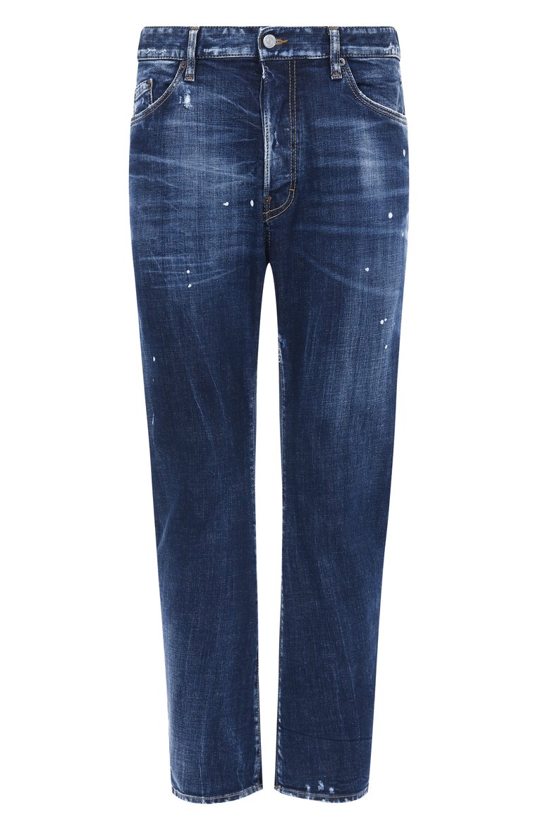 Мужские джинсы bro DSQUARED2 темно-синего цвета, арт. S74LB1655/S30664 | Фото 1 (Длина (брюки, джинсы): Стандартные; Материал внешний: Деним, Хлопок; Детали: Делаве, Потертости; Кросс-КТ: Деним; Стили: Кэжуэл, Streetwear; Силуэт М (брюки): Широкие; Автоматизация состава: Проставлено; Автоматизация ТО: Проставлено)