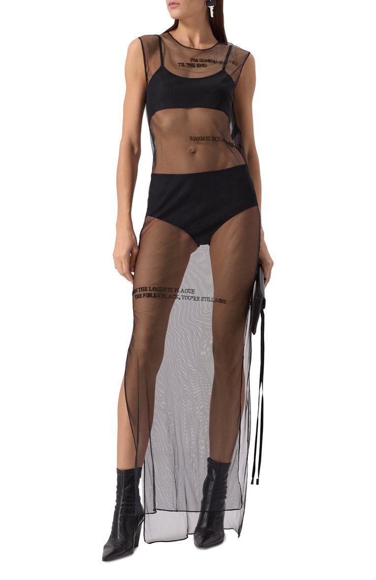 Женское платье ANN DEMEULEMEESTER черного цвета, арт. B0012535/FA585 | Фото 2 (Длина Ж (юбки, платья, шорты): Макси; Женское Кросс-КТ: Платье-одежда; Случай: Коктейльный; Стили: Минимализм; Рукава: Без рукавов; Материал внешний: Синтетический материал)