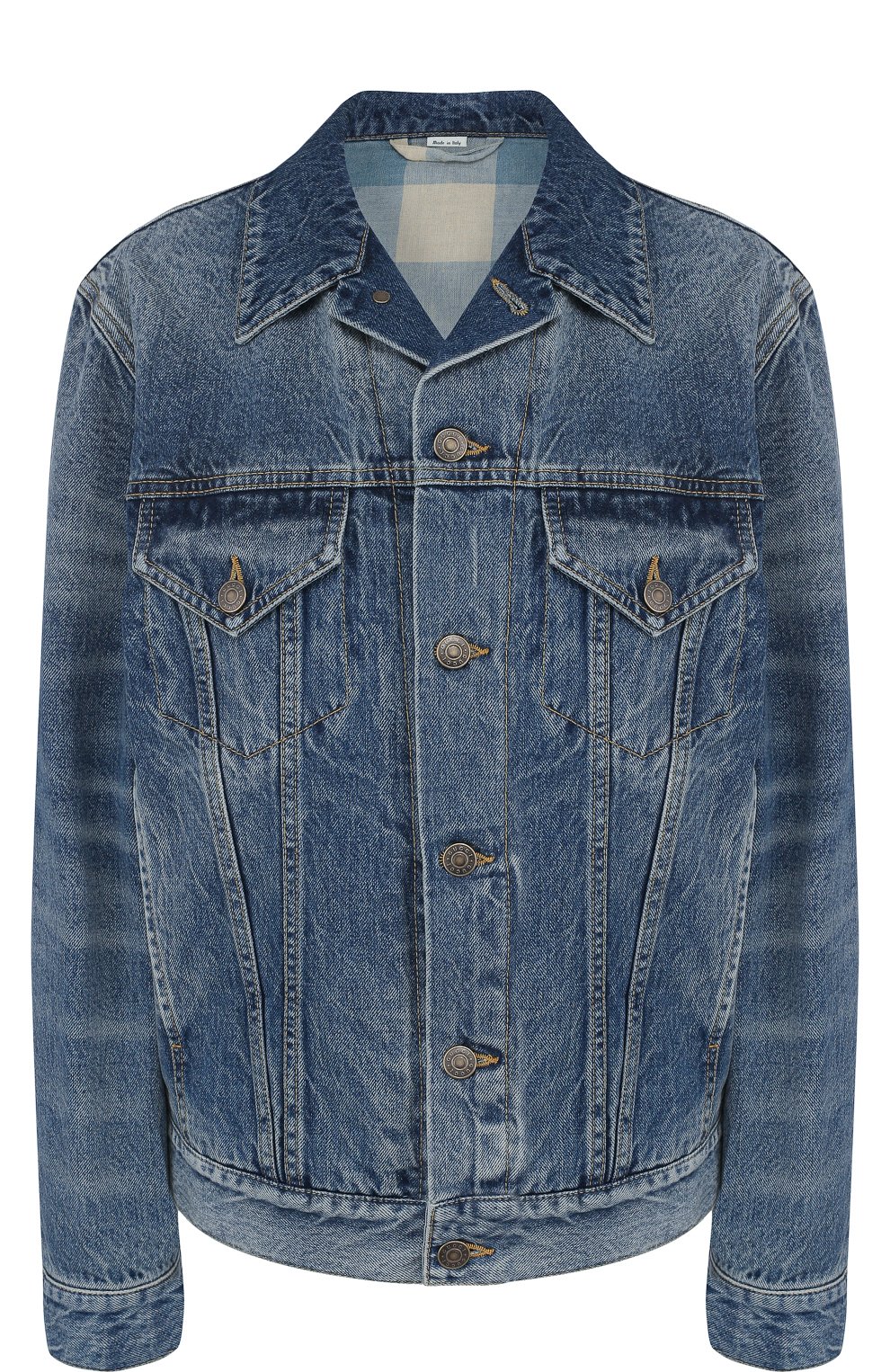 Джинсовая куртка с потертостями и принтом на спине GUCCI, арт. 502750/XR949, фото 1