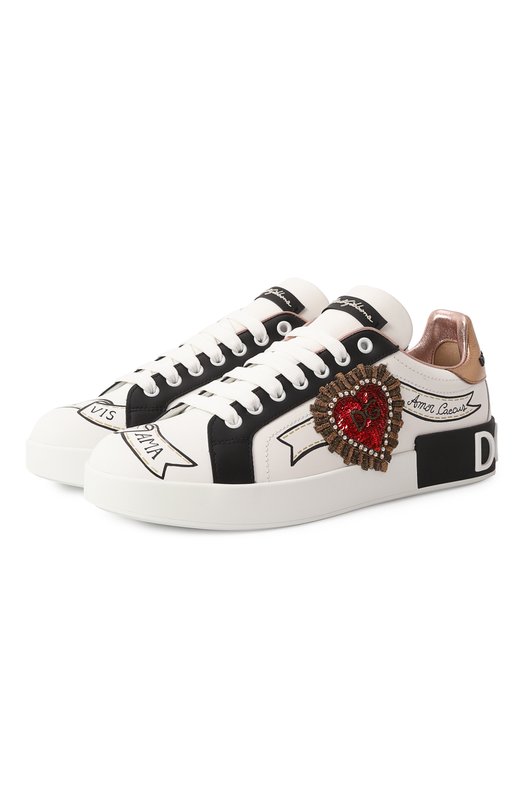 Кожаные кеды Portofino с отделкой Dolce & Gabbana CK1544/AZ138 Белый CK1544/AZ138