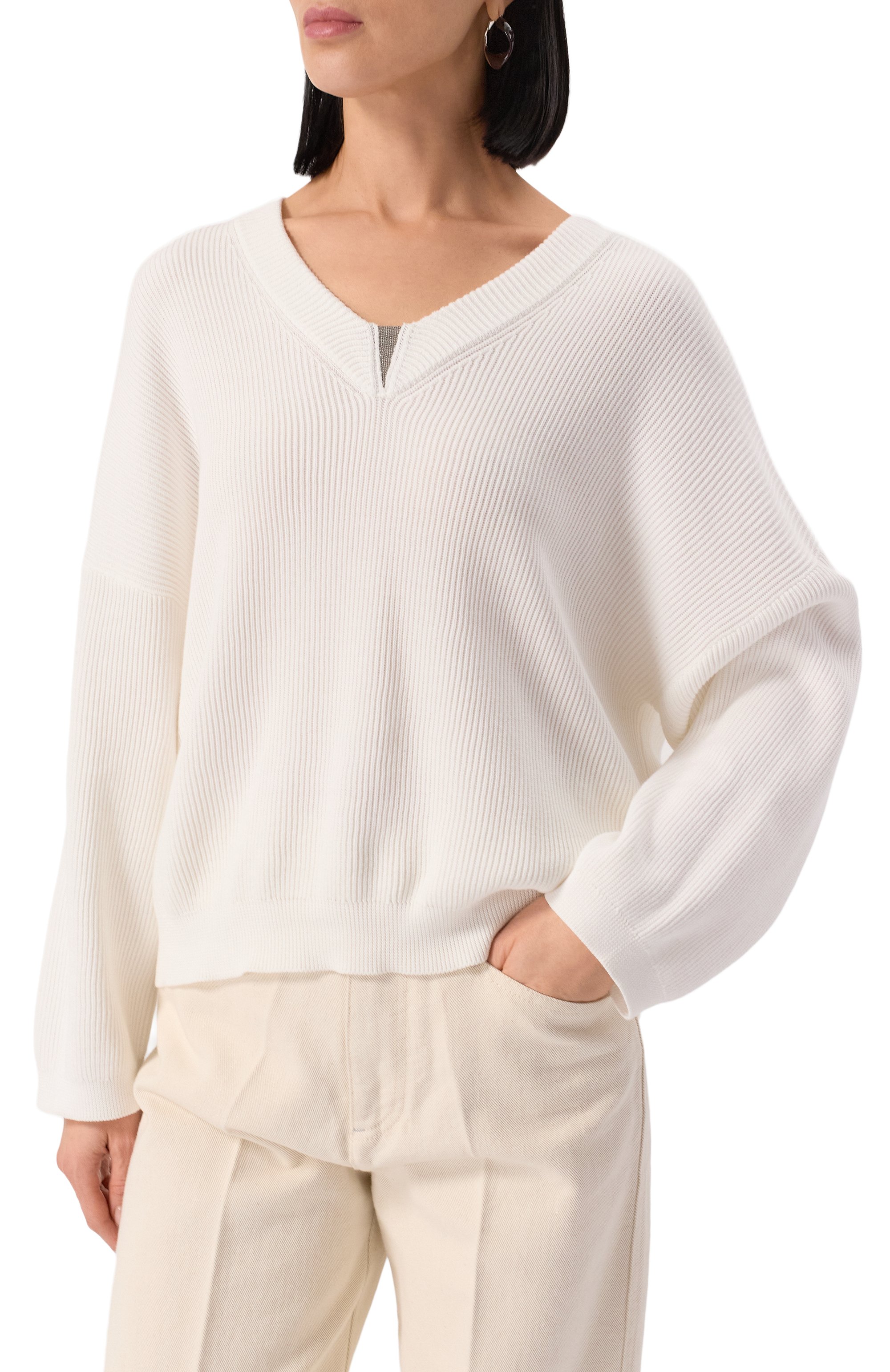 Хлопковый пуловер BRUNELLO CUCINELLI, арт. M19255002, фото 3