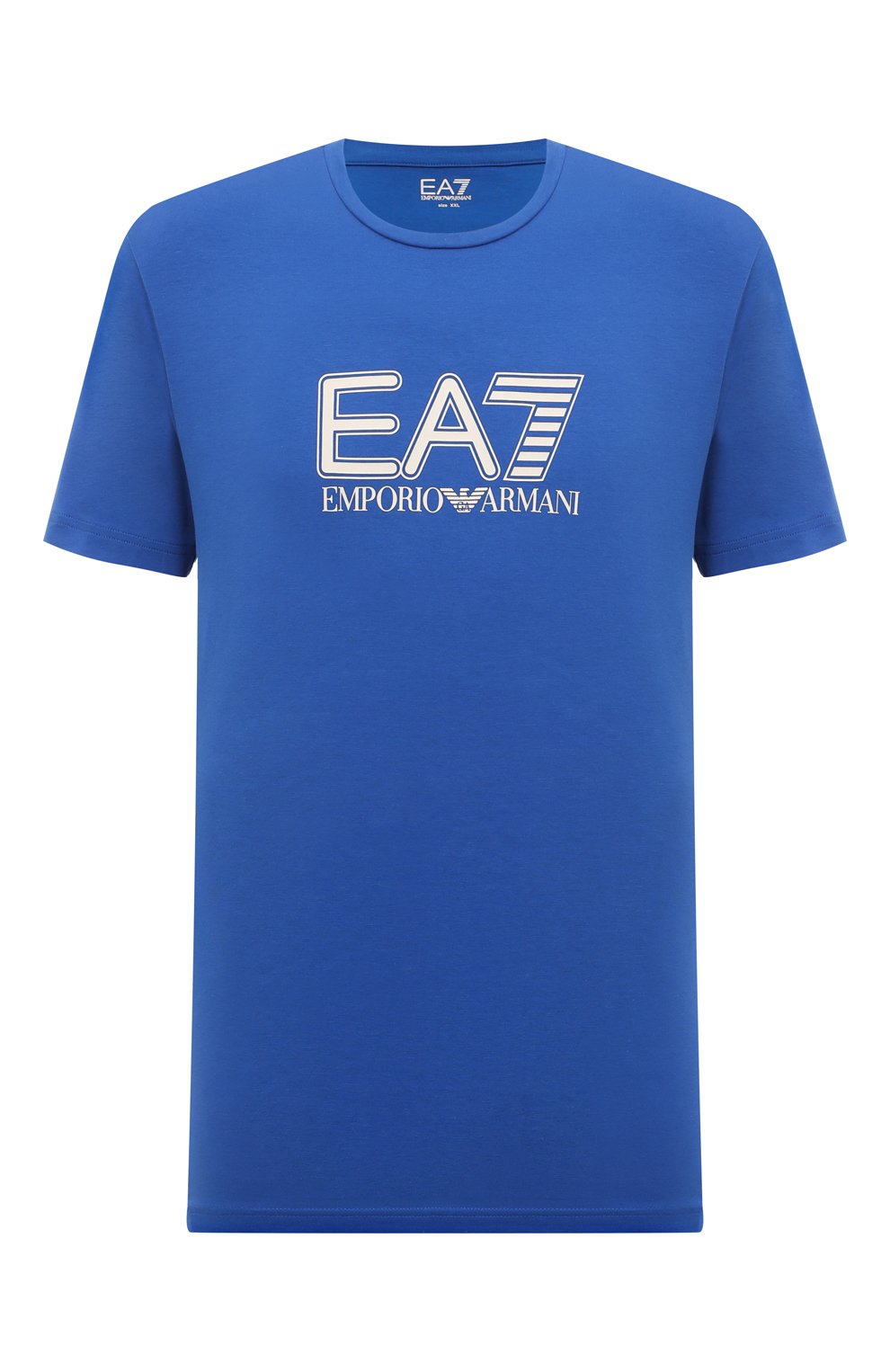 Хлопковая футболка EA7 синего цвета по цене 7450 руб., арт. 6DPT62/PJVQZ/XXL, фото 1 Хлопковая футболка EA7, арт. 6DPT62/PJVQZ/XXL, фото 1