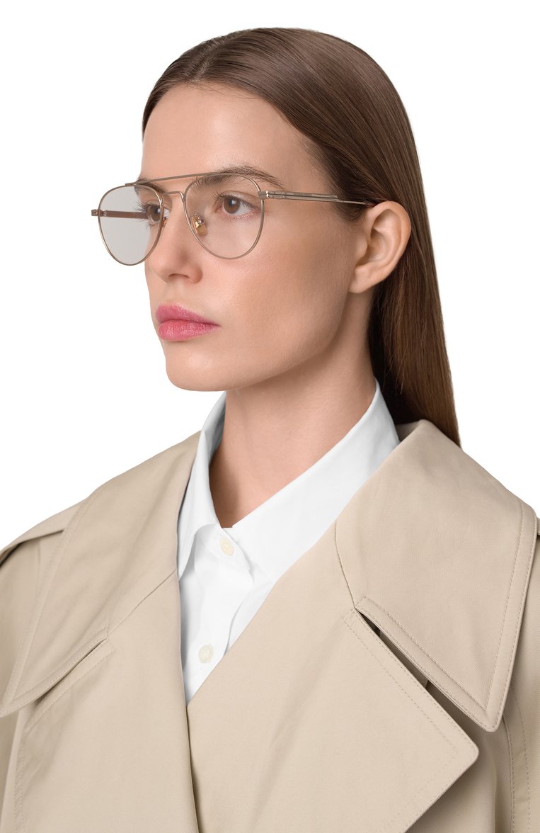 Женские оправа BOTTEGA VENETA золотого цвета, арт. BV13400K 003 | Фото 3 (Тип очков: Оправа; Кросс-КТ: Оправы-унисекс; Материал: Металл; Очки форма: Авиаторы; Оптика Гендер: оптика-унисекс)