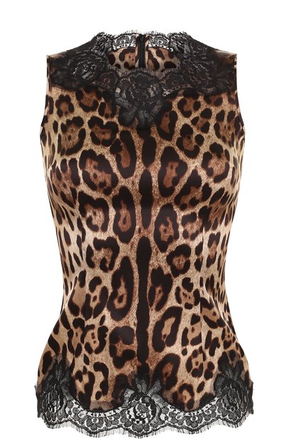 Женский шелковый топ с леопардовым принтом и кружевной отделкой DOLCE & GABBANA, арт. 0102/F7V09T/FSAAG