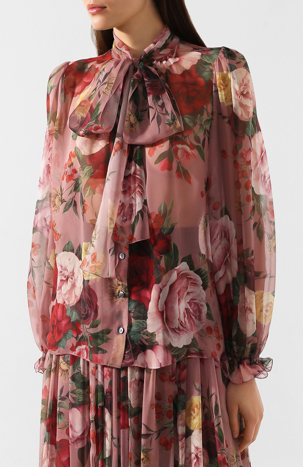 Шелковая блузка DOLCE & GABBANA розового цвета по цене 125000 руб., арт. F5L14T/HS16K, фото 3 Шелковая блузка DOLCE & GABBANA, арт. F5L14T/HS16K, фото 3
