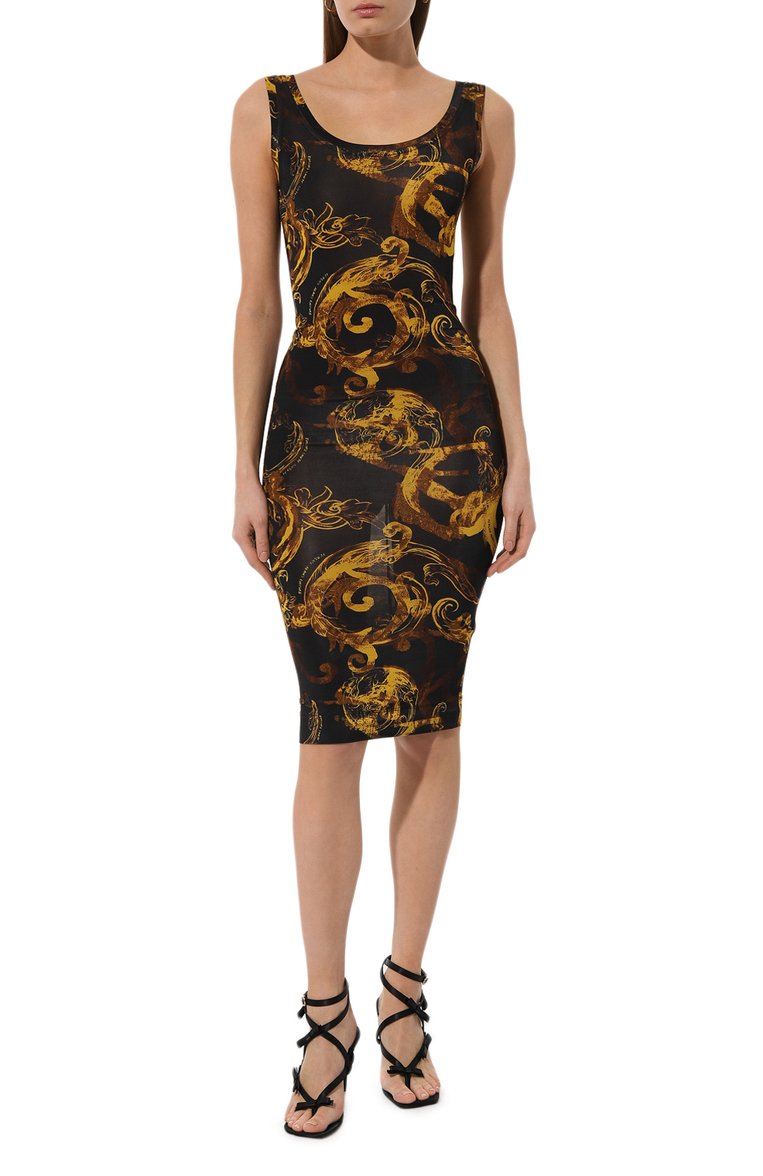 Женское платье из вискозы VERSACE JEANS COUTURE разноцветного цвета, арт. 76HA09B6/JS291 | Фото 3 (Материал внешний: Вискоза; Длина Ж (юбки, платья, шорты): До колена; Случай: Коктейльный; Женское Кросс-КТ: Платье-одежда; Стили: Гламурный; Рукава: Без рукавов)