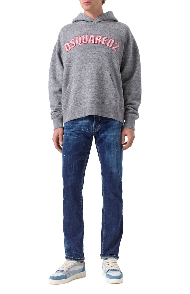 Мужской хлопковое худи DSQUARED2 серого цвета, арт. S74GU0857/S25463 | Фото 2 (Длина (для топов): Стандартные; Рукава: Длинные; Материал сплава: Проставлено; Драгоценные камни: Проставлено; Принт: Без принта; Мужское Кросс-КТ: Худи-одежда; Стили: Кэжуэл; Материал внешний: Хлопок)