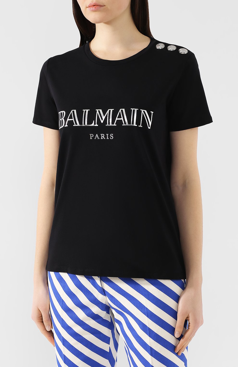 Хлопковая футболка BALMAIN черного цвета по цене 32950 руб., арт. RF21102/I015, фото 3 Хлопковая футболка BALMAIN, арт. RF21102/I015, фото 3