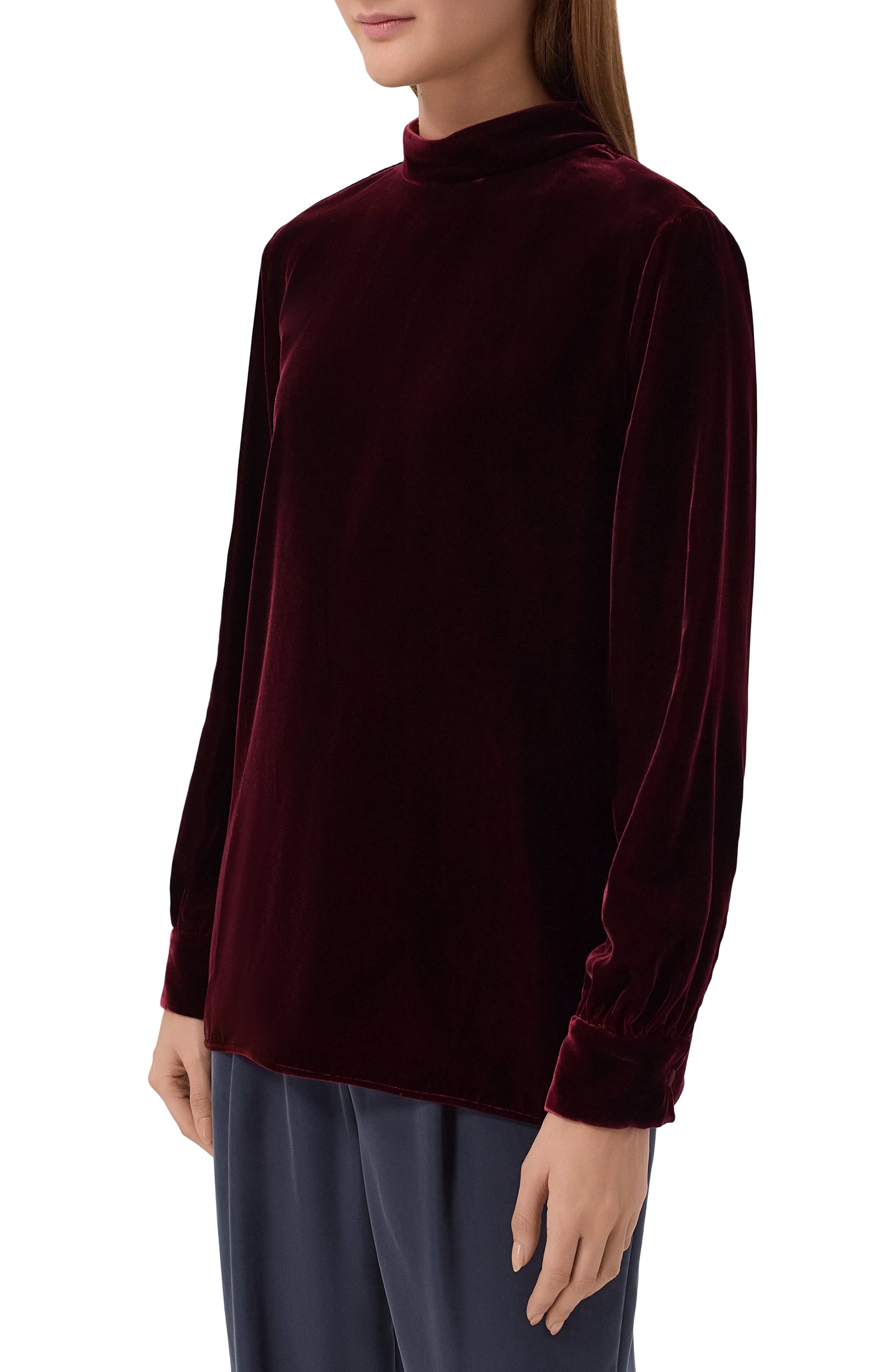 Бархатная блузка GIORGIO ARMANI бордового цвета по цене 272500 руб., арт. GW004030/TE10831, фото 3 Бархатная блузка GIORGIO ARMANI, арт. GW004030/TE10831, фото 3