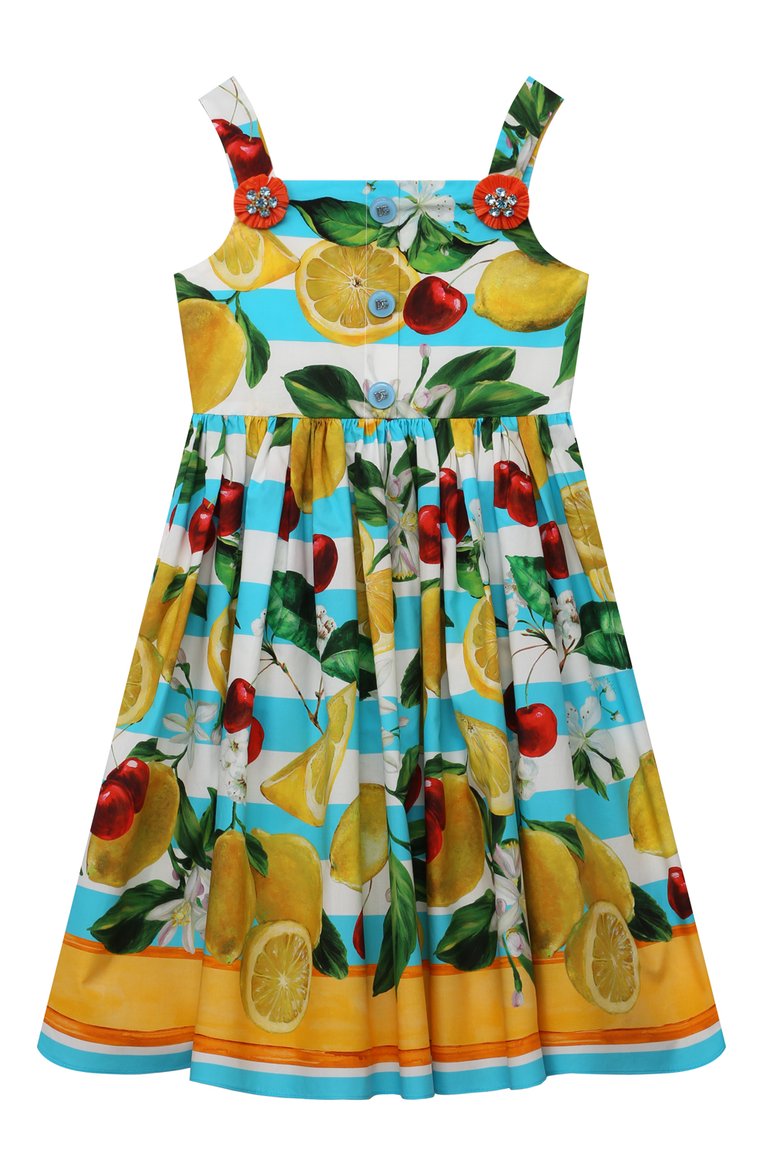 Детское хлопковый сарафан DOLCE & GABBANA разноцветного цвета, арт. L53DT7/G7L8Z | Фото 1 (Материал подклада: Хлопок; Материал сплава: Проставлено; Драгоценные камни: Проставлено; Материал внешний: Хлопок; Девочки Кросс-КТ: Сарафан-одежда; Рукава: Без рукавов, На бретелях; Ростовка одежда: 4 года | 104 см, 5 лет | 110 см, 6 лет | 116 см, 8 лет | 128 см, 10 - 11 лет | 140 - 146см, 12 лет | 152 см, 13 - 15 лет | 158 см, 2 года | 92 см, 3 года | 98 см)
