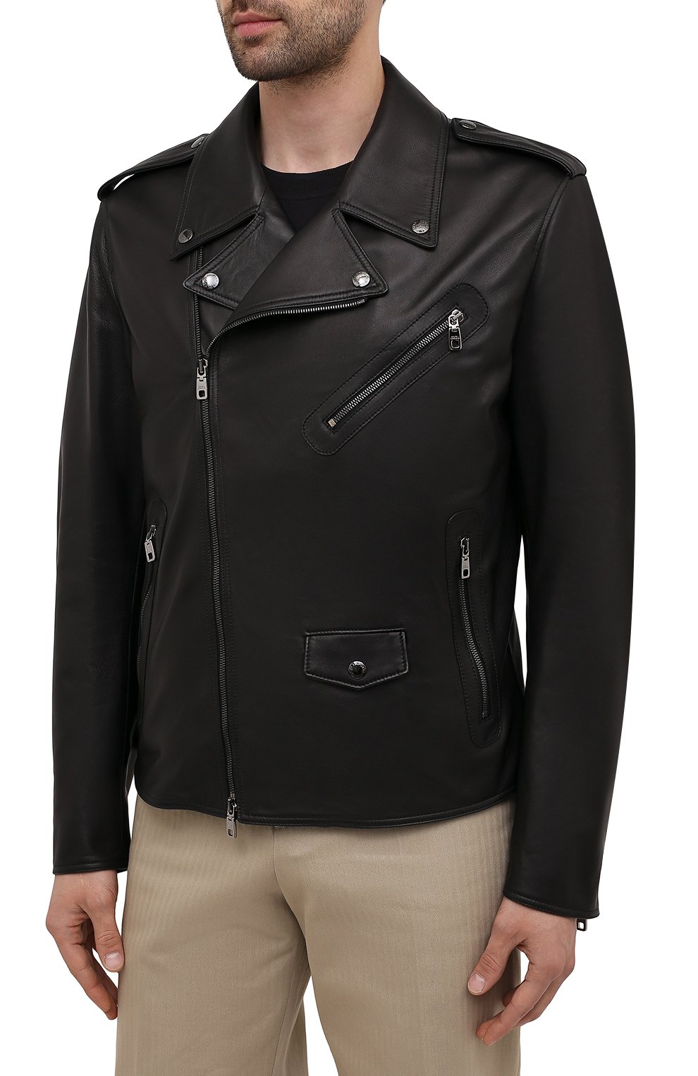 Кожаная куртка DOLCE & GABBANA черного цвета по цене 362500 руб., арт. G9UB1L/GEU47, фото 3 Кожаная куртка DOLCE & GABBANA, арт. G9UB1L/GEU47, фото 3