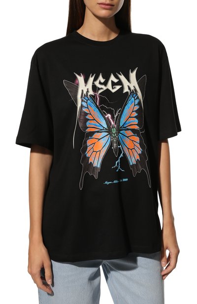 Хлопковая футболка MSGM черного цвета по цене 17750 руб., арт. 3341MDM197 227798, фото 3 Хлопковая футболка MSGM, арт. 3341MDM197 227798, фото 3