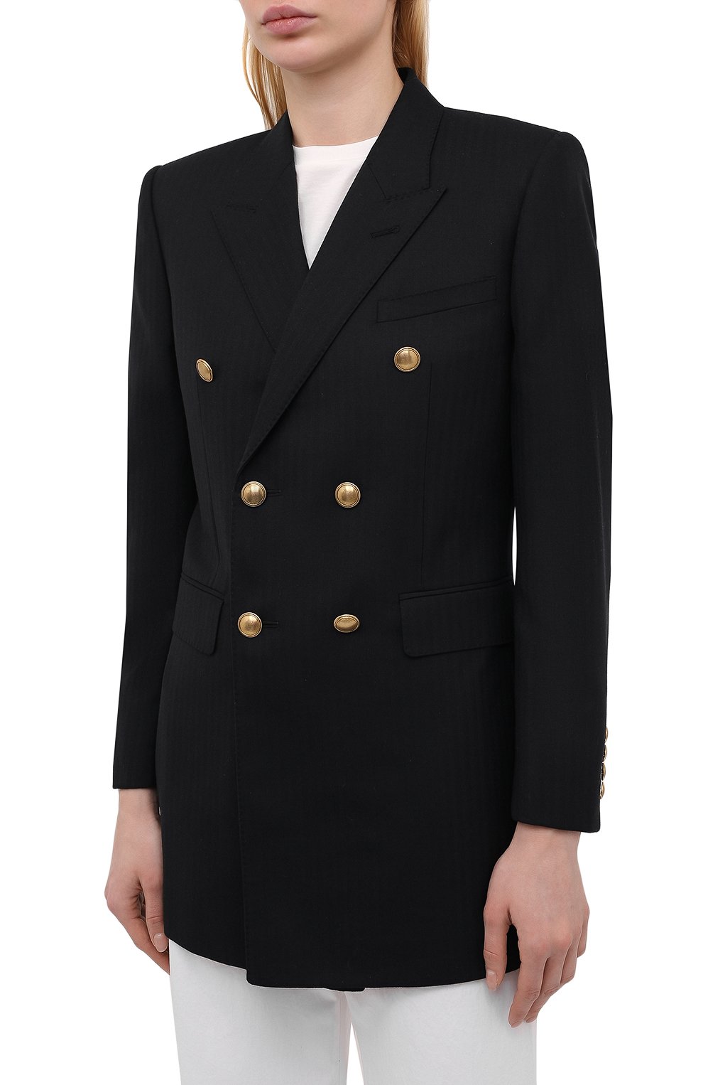 Шерстяной жакет SAINT LAURENT темно-синего цвета по цене 277500 руб., арт. 649084/Y5C05, фото 3 Шерстяной жакет SAINT LAURENT, арт. 649084/Y5C05, фото 3