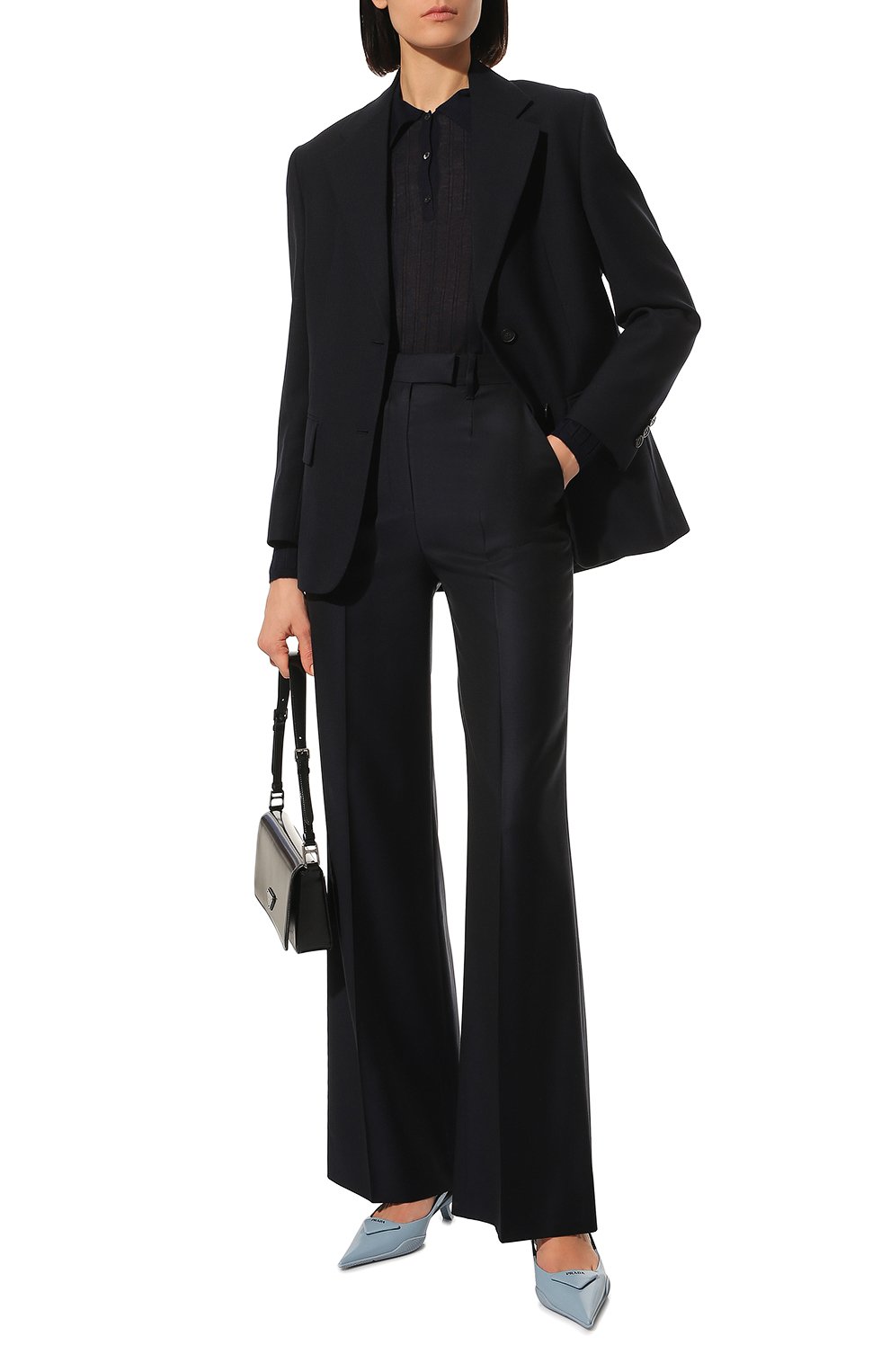 Шерстяные брюки PRADA темно-синего цвета по цене 120000 руб., арт. P237G-10GK-F0008-221, фото 2 Шерстяные брюки PRADA, арт. P237G-10GK-F0008-221, фото 2