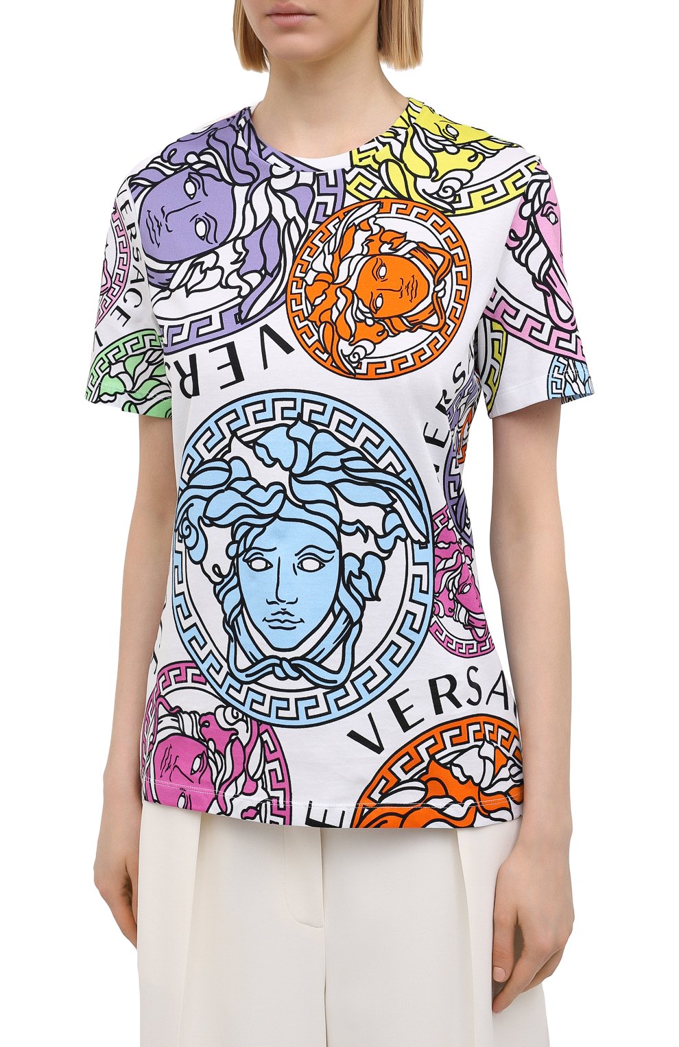 Хлопковая футболка VERSACE разноцветного цвета по цене 48350 руб., арт. A88678/1F00404, фото 3 Хлопковая футболка VERSACE, арт. A88678/1F00404, фото 3