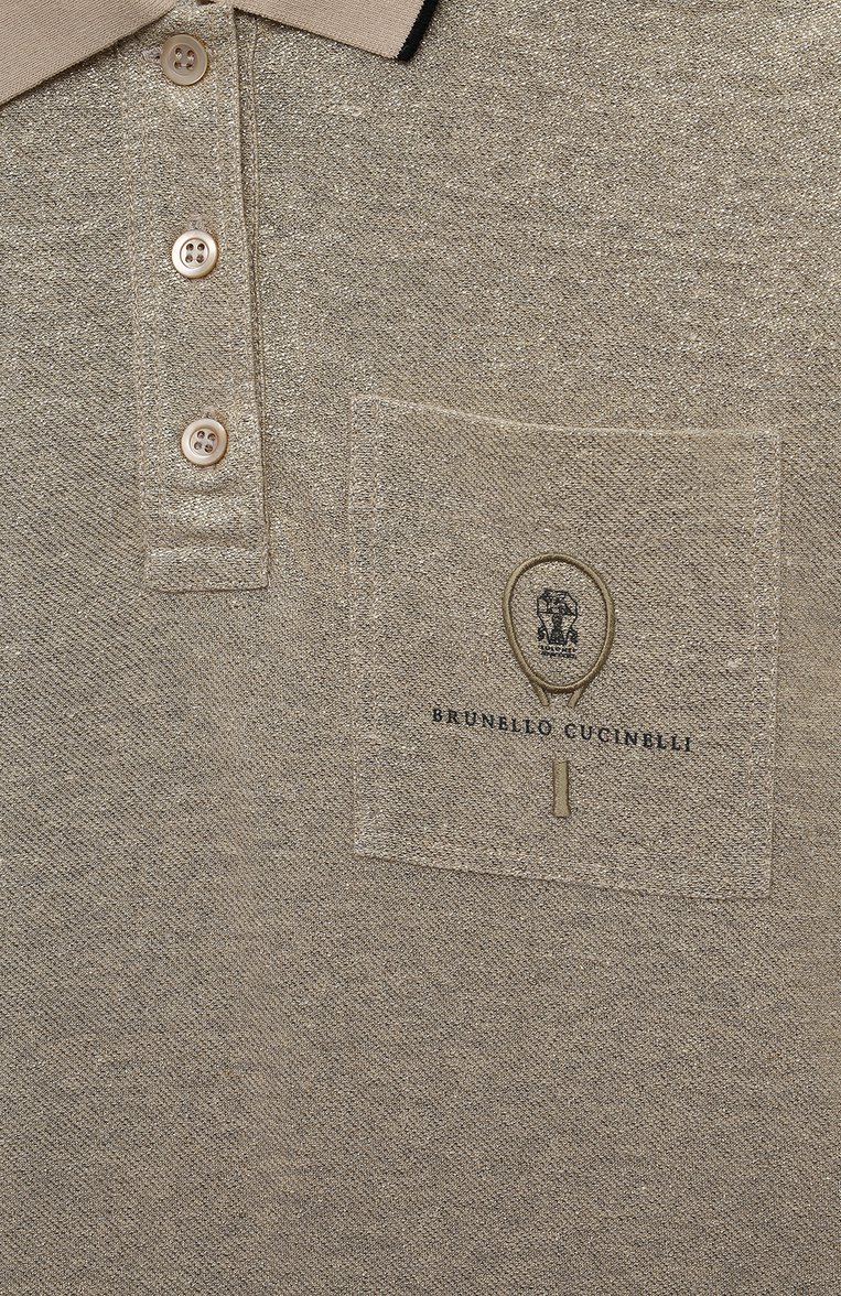 Детское платье изо льна и хлопка BRUNELLO CUCINELLI золотого цвета, арт. BL947A013A | Фото 3 (Рукава: Короткие; Материал внешний: Лен; Случай: Повседневный; Девочки Кросс-КТ: Платье-одежда; Ростовка одежда: 6 лет | 116 см, 4 года | 104 см)