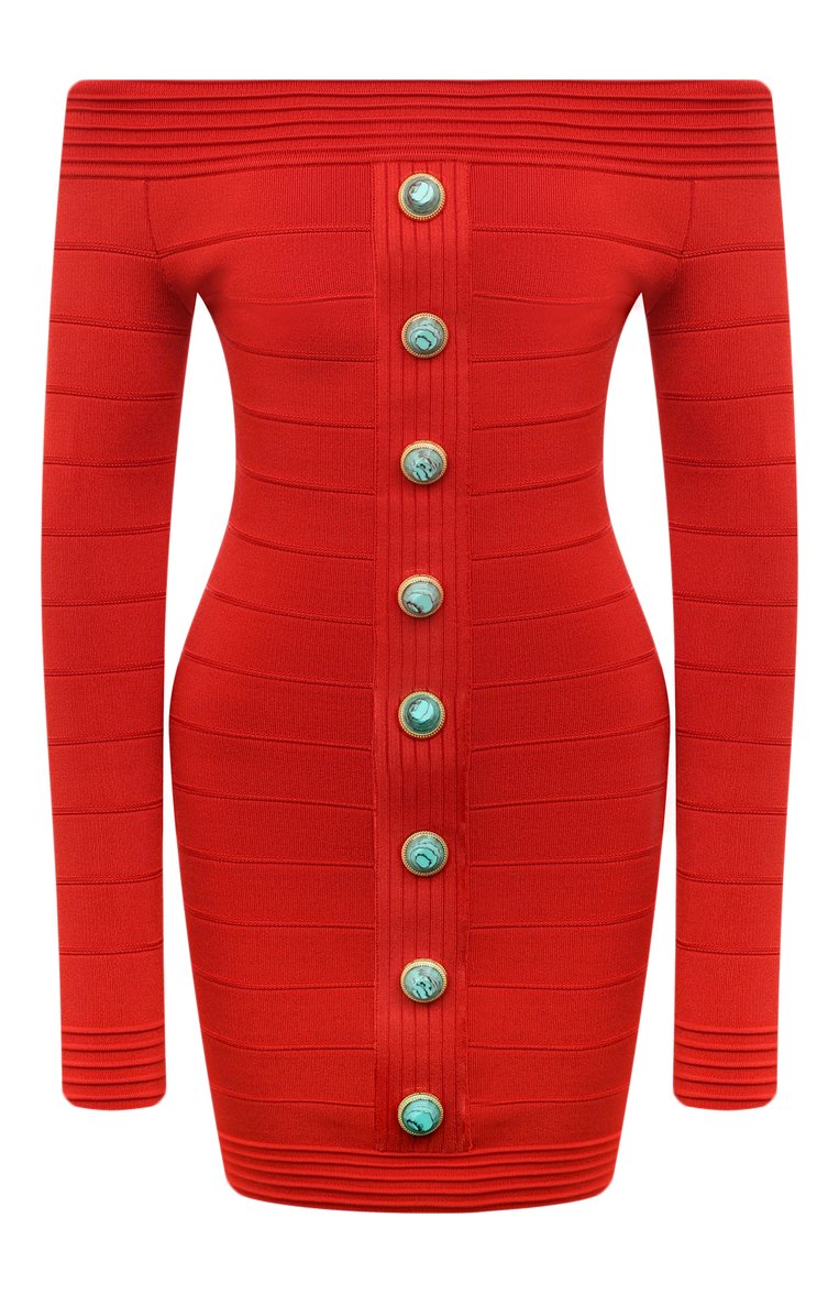Женское платье из вискозы BALMAIN красного цвета, арт. AF1R8403KD61 | Фото 1 (Длина Ж (юбки, платья, шорты): Мини; Материал внешний: Вискоза; Рукава: Длинные; Кросс-КТ: Трикотаж; Женское Кросс-КТ: Платье-одежда; Стили: Романтичный; Случай: Повседневный)