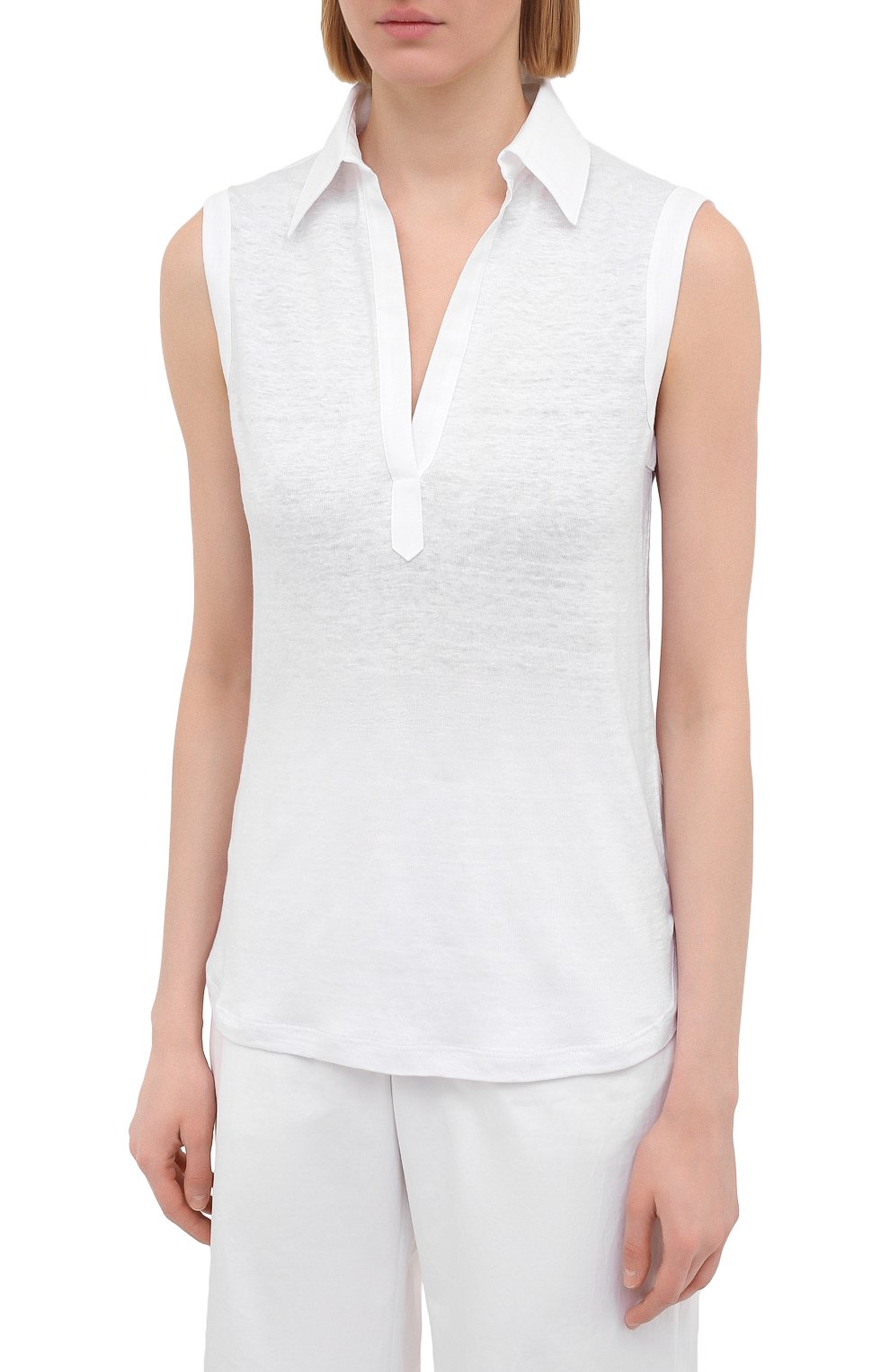 Льняной топ KITON белого цвета по цене 67800 руб., арт. D51742X08T54, фото 3 Льняной топ KITON, арт. D51742X08T54, фото 3