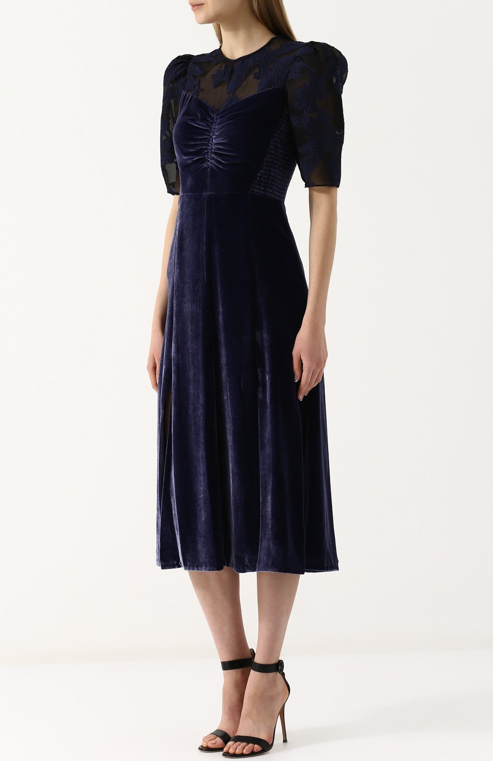 Приталенное бархатное платье-миди с коротким рукавом REBECCA TAYLOR, арт. 817654D625, фото 3