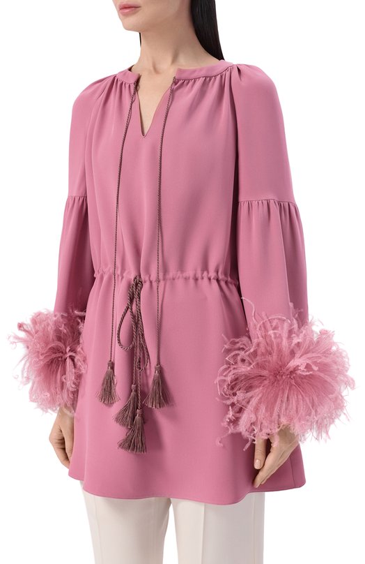 Шелковая блузка с отделкой перьями Valentino 8B3AEBB8/1MM Розовый  8B3AEBB8/1MM Фото 3