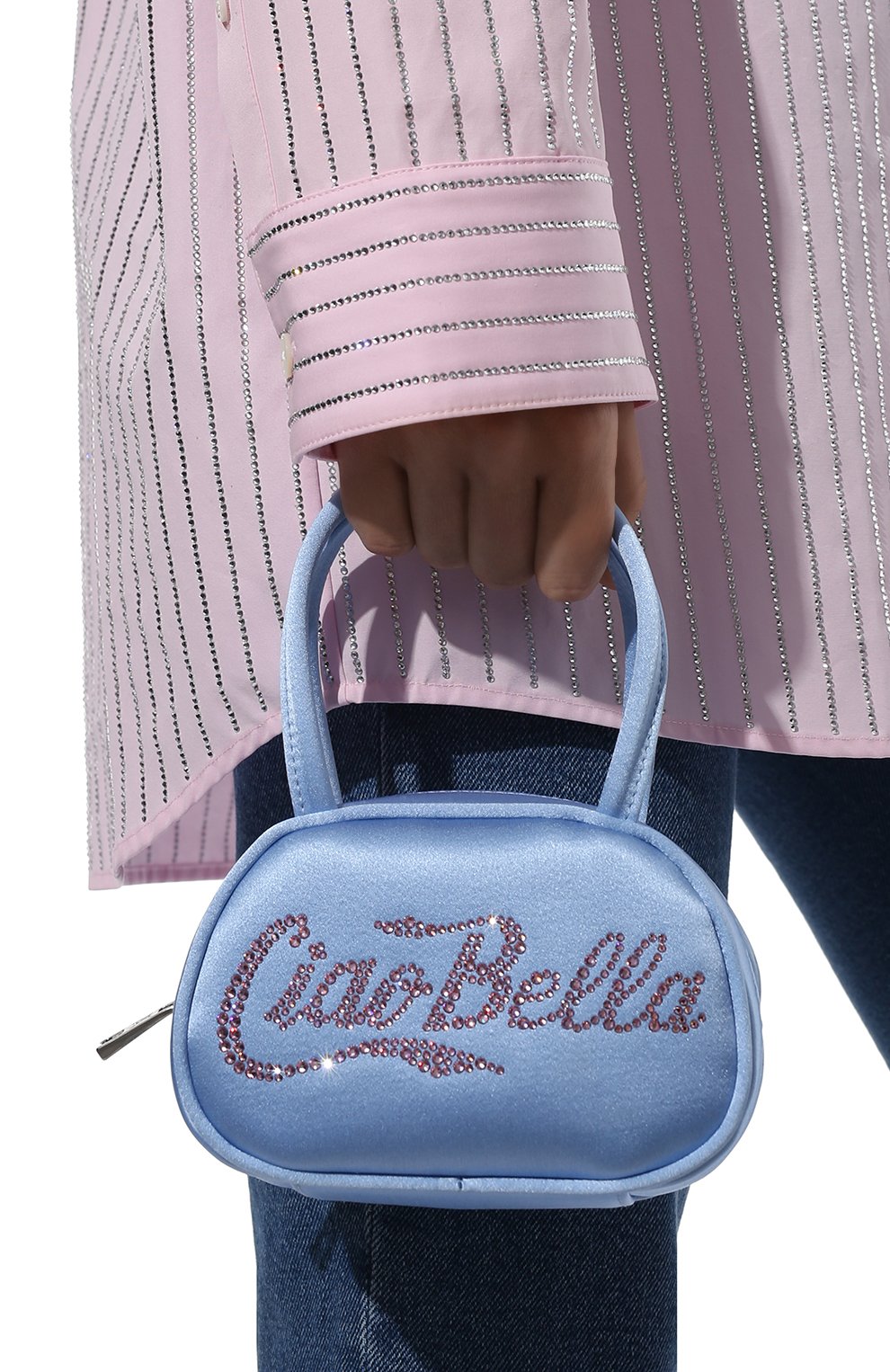 Сумка superamini bella AMINA MUADDI голубого цвета по цене 67700 руб., арт. SUPERAMINI BELLA/SATIN, фото 2 Сумка superamini bella AMINA MUADDI, арт. SUPERAMINI BELLA/SATIN, фото 2