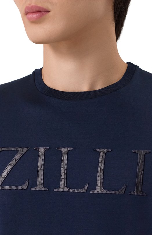 Футболка с отделкой из кожи аллигатора Zilli TSR02AM1173VZL001 Синий  TSR02AM1173VZL001 Фото 5