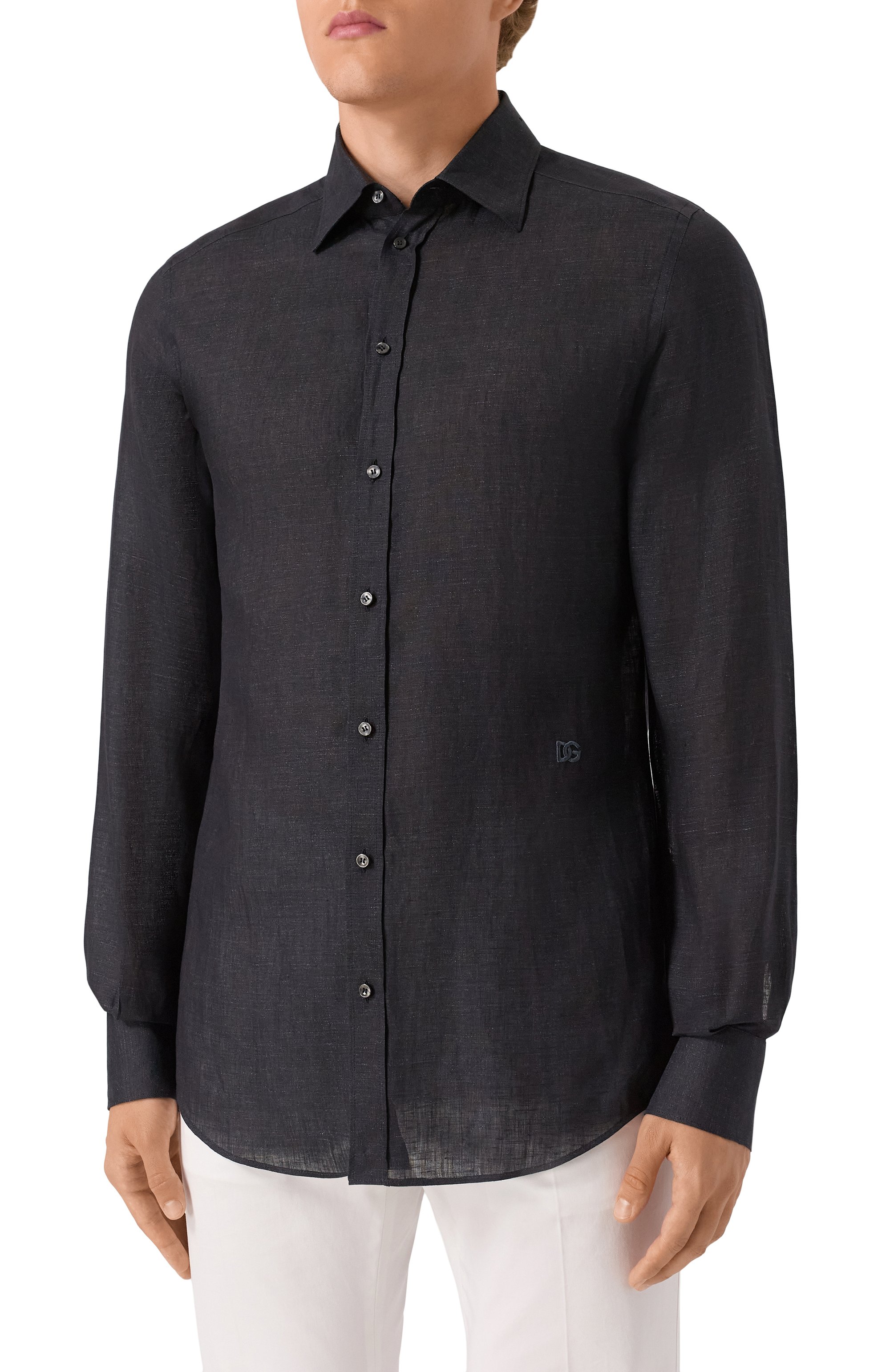 Льняная рубашка DOLCE & GABBANA темно-серого цвета по цене 89950 руб., арт. G5MM4Z/FU4MH, фото 3 Льняная рубашка DOLCE & GABBANA, арт. G5MM4Z/FU4MH, фото 3