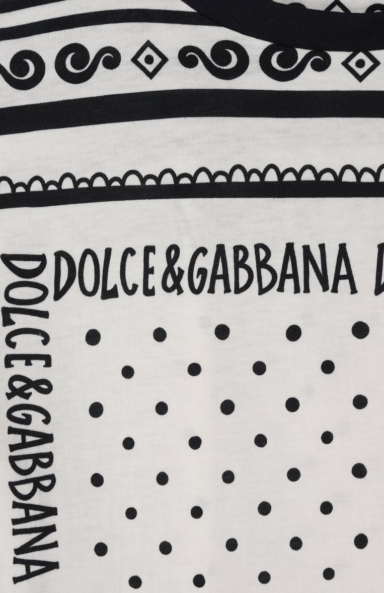 Детская хлопковая футболка DOLCE & GABBANA черно-белого цвета, арт. L4JTHV/II7FZ/8-14 | Фото 3 (Рукава: Короткие; Мальчики Кросс-КТ: Футболка-одежда; Материал внешний: Хлопок; Автоматизация состава: Проставлено; Автоматизация ТО: Проставлено; Ростовка одежда: 13 - 15 лет | 158 см, 16 лет | 164 см, 8 лет | 128 см, 10 - 11 лет | 140 - 146см)
