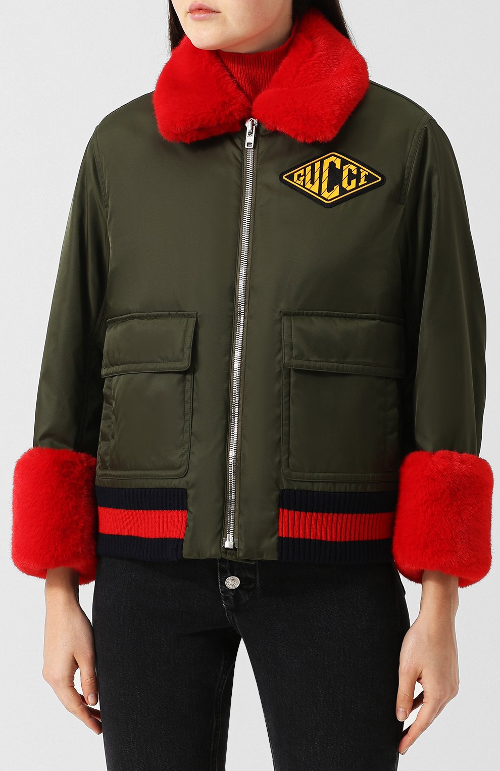 Бомбер на молнии с контрастной отделкой и накладными карманами GUCCI, арт. 517556/ZLK90, фото 3