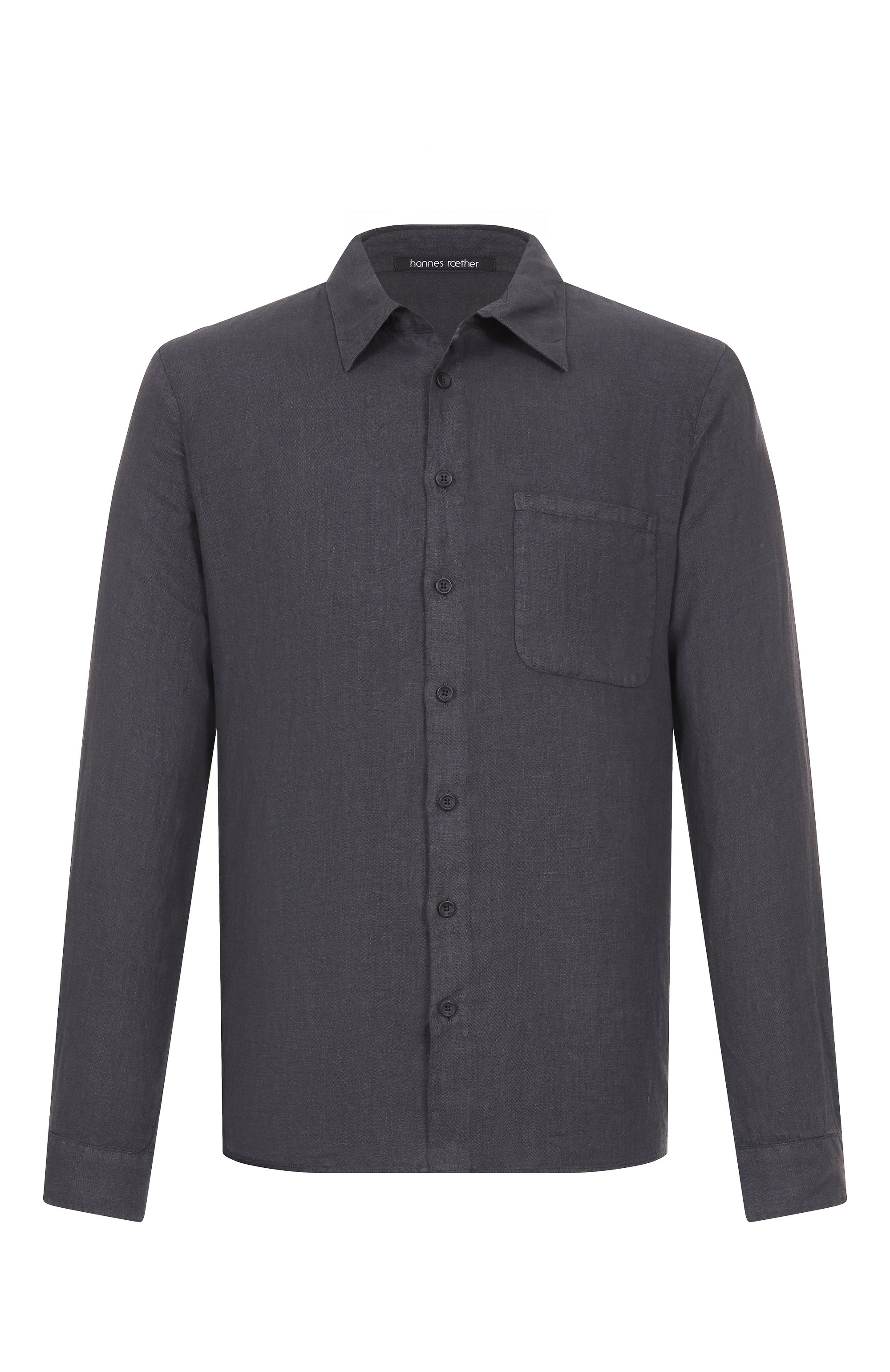 Льняная рубашка HANNES ROETHER темно-серого цвета по цене 27300 руб., арт. K0N29ZESS.608, фото 1 Льняная рубашка HANNES ROETHER, арт. K0N29ZESS.608, фото 1