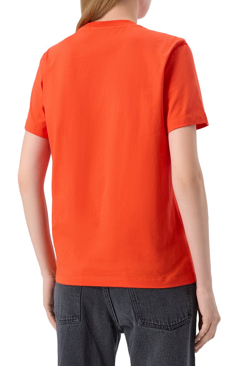 Женская хлопковая футболка MSGM красного цвета, арт. 3841MDM500/257002 | Фото 4 (Длина (для топов): Стандартные; Рукава: Короткие; Материал внешний: Хлопок; Принт: Без принта; Стили: Кэжуэл)