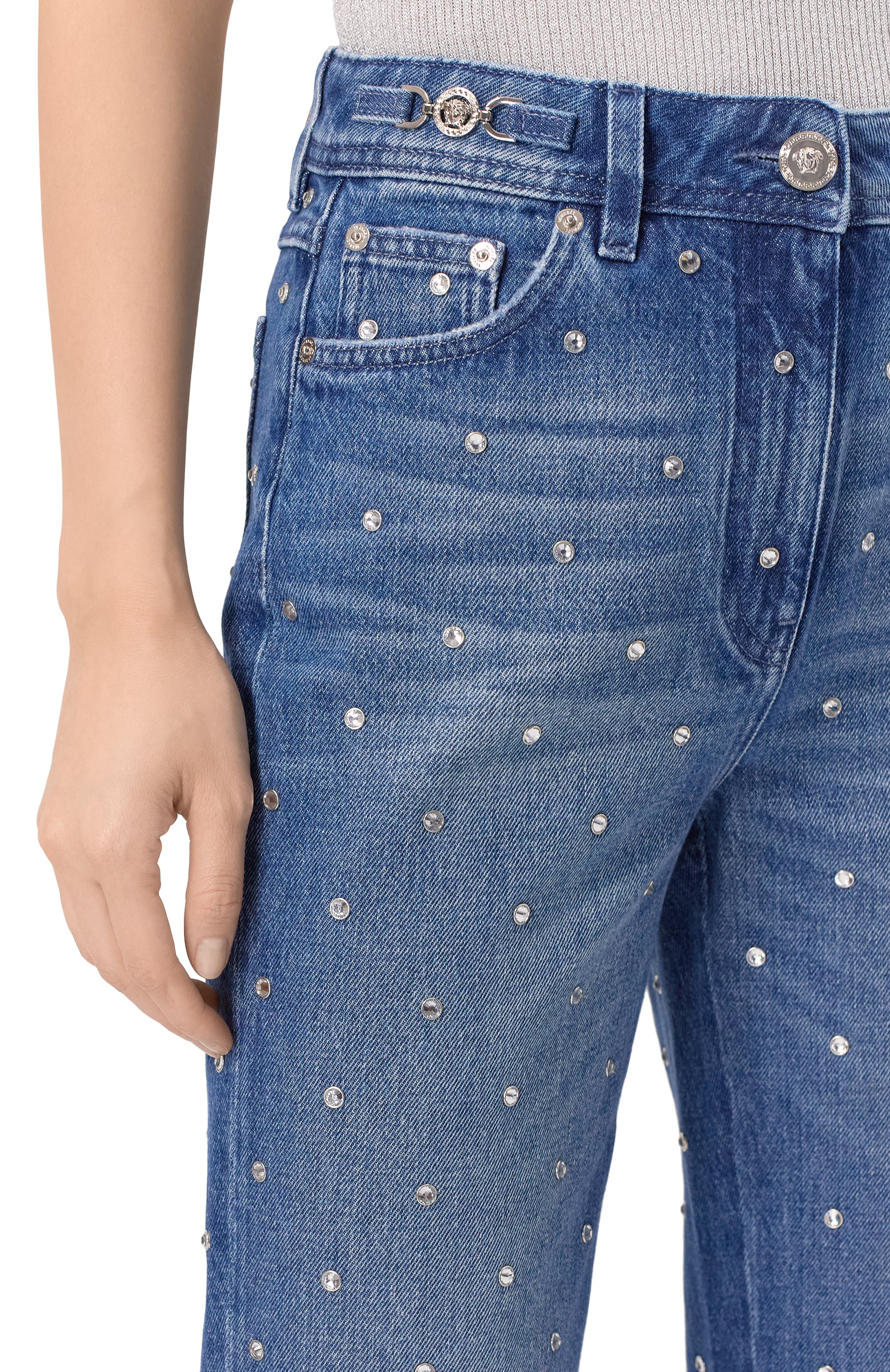 Джинсы с отделкой стразами VERSACE, арт. 1018790/1A13342, фото 5