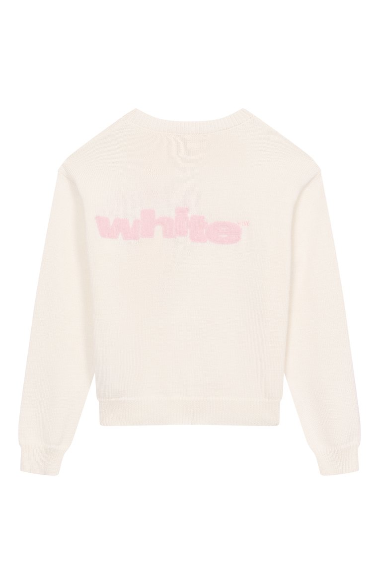 Детский хлопковый пуловер OFF-WHITE молочного цвета, арт. 0GHE002S25KNI002/4-12 | Фото 2 (Автоматизация состава: Проставлено; Рукава: Длинные; Автоматизация ТО: Проставлено; Материал внешний: Хлопок; Девочки Кросс-КТ: Пуловер-одежда; Ростовка одежда: 8 лет | 128 см, 12 лет | 152 см, 6 лет | 116 см, 10 - 11 лет | 140 - 146см)