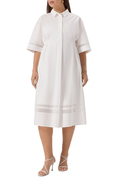 Хлопковое платье MARINA RINALDI VOYAGE белого цвета по цене 59900 руб., арт. STIRIA, фото 3 Хлопковое платье MARINA RINALDI VOYAGE, арт. STIRIA, фото 3