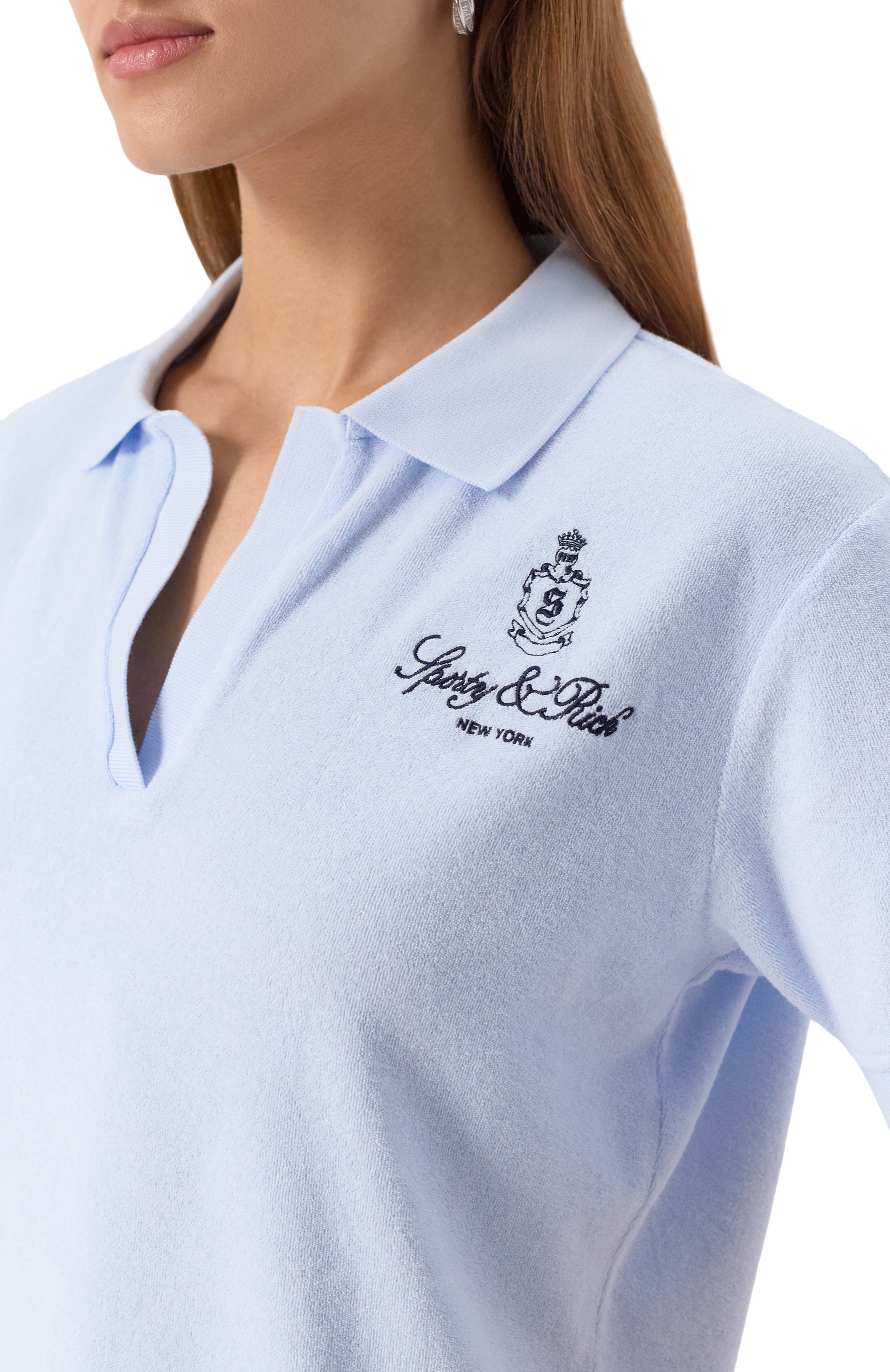 Хлопковое поло SPORTY AND RICH голубого цвета по цене 20750 руб., арт. T0001602231BL90, фото 5 Хлопковое поло SPORTY AND RICH, арт. T0001602231BL90, фото 5