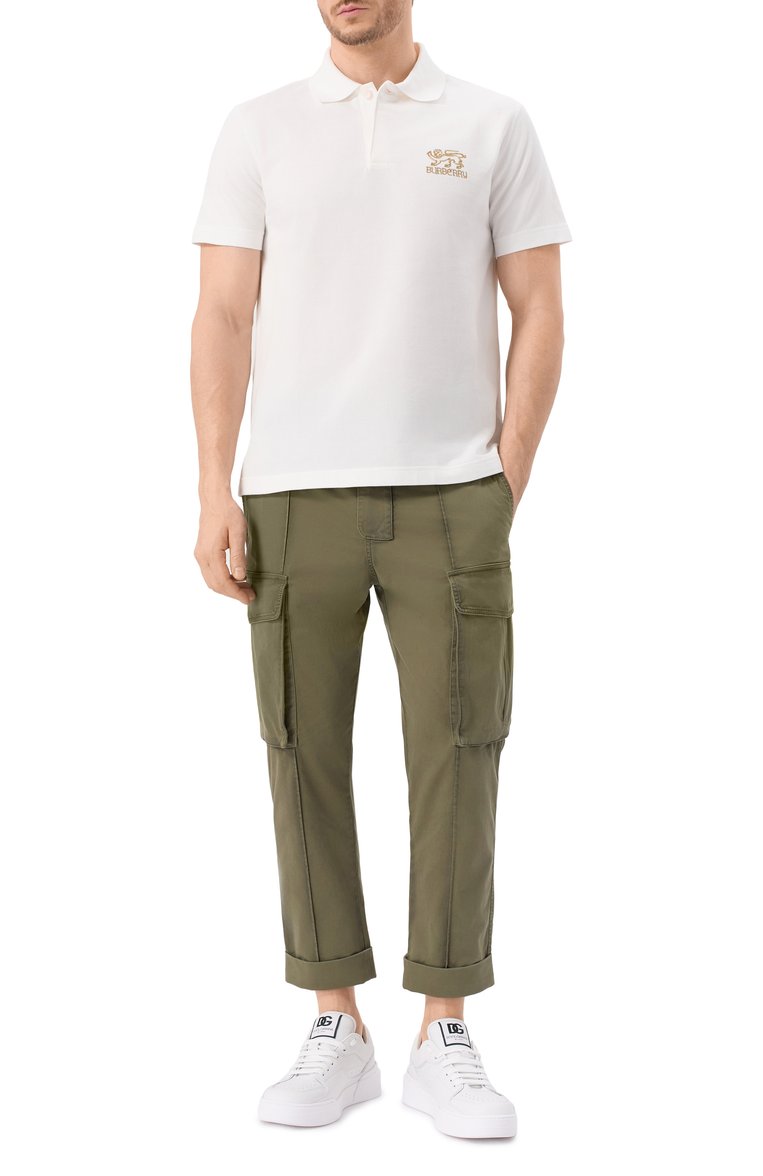 Мужское хлопковое поло BURBERRY белого цвета, арт. 8104858 | Фото 2 (Рукава: Короткие; Длина (для топов): Стандартные; Принт: Без принта; Застежка: Пуговицы; Стили: Кэжуэл; Материал внешний: Хлопок; Мужское Кросс-КТ: Футболка-одежда; Автоматизация состава: Проставлено; Автоматизация ТО: Проставлено; Детали: Без декора)
