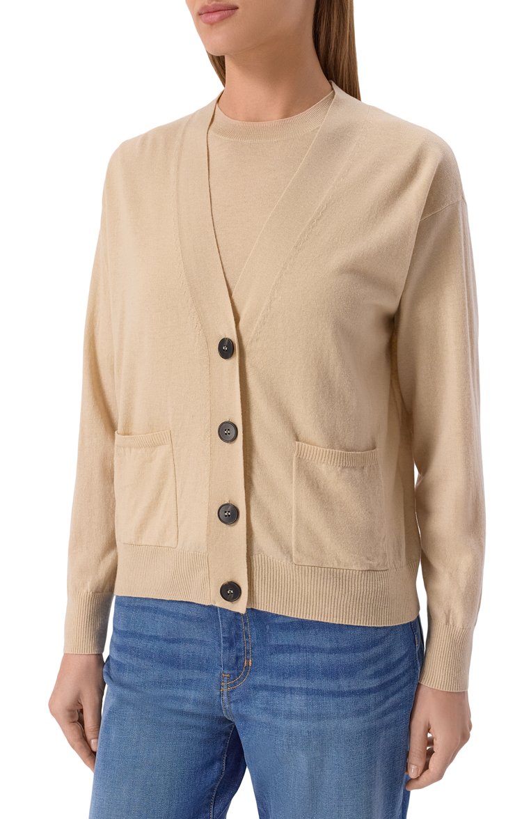 Женский комплект из кардигана и пуловера WEEKEND MAX MARA бежевого цвета, арт. DECAN0 | Фото 3 (Рукава: Длинные; Длина (для топов): Стандартные; Автоматизация состава: Проставлено; Материал внешний: Шерсть; Автоматизация ТО: Проставлено; Женское Кросс-КТ: кардиган-трикотаж; Застежка: Пуговицы; Стили: Кэжуэл)