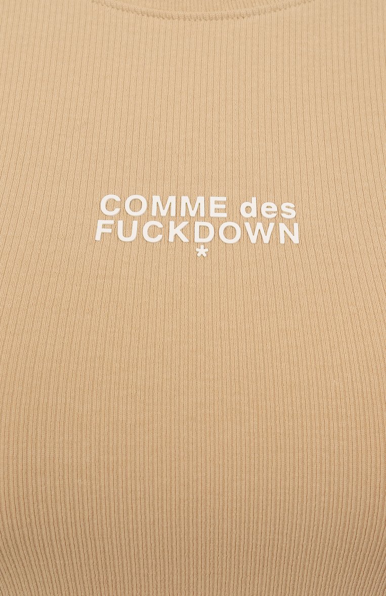 Женский хлопковый топ COMME DES FUCKDOWN бежевого цвета, арт. CFABW01240 | Фото 6 (Материал внешний: Хлопок; Длина (для топов): Укороченные; Стили: Кэжуэл; Рукава: Без рукавов; Автоматизация ТО: Проставлено; Автоматизация состава: Проставлено)