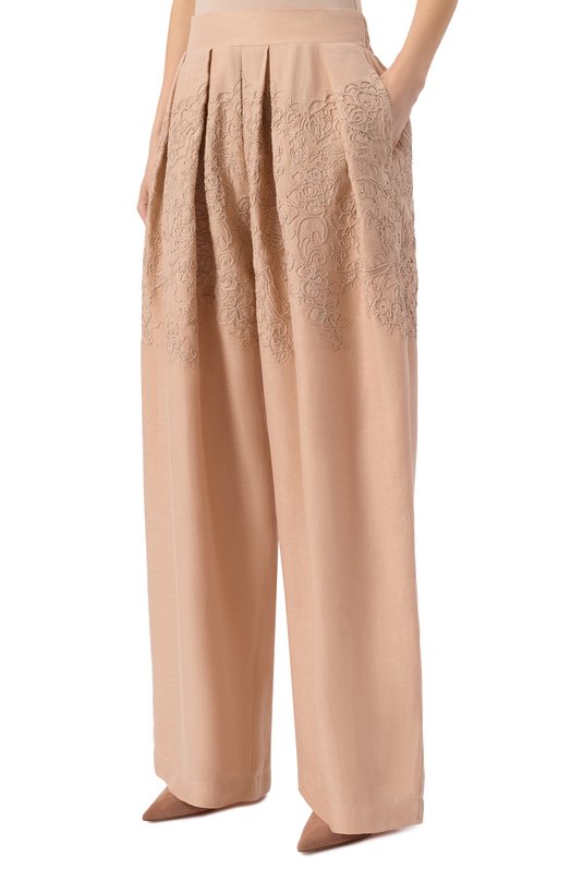 Брюки из хлопка и льна Ermanno Scervino D464P600NZB Бежевый  D464P600NZB Фото 3