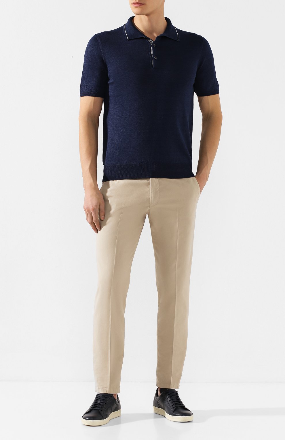 Поло изо льна и хлопка FIORONI темно-синего цвета по цене 43950 руб., арт. MK20701C1, фото 2 Поло изо льна и хлопка FIORONI, арт. MK20701C1, фото 2