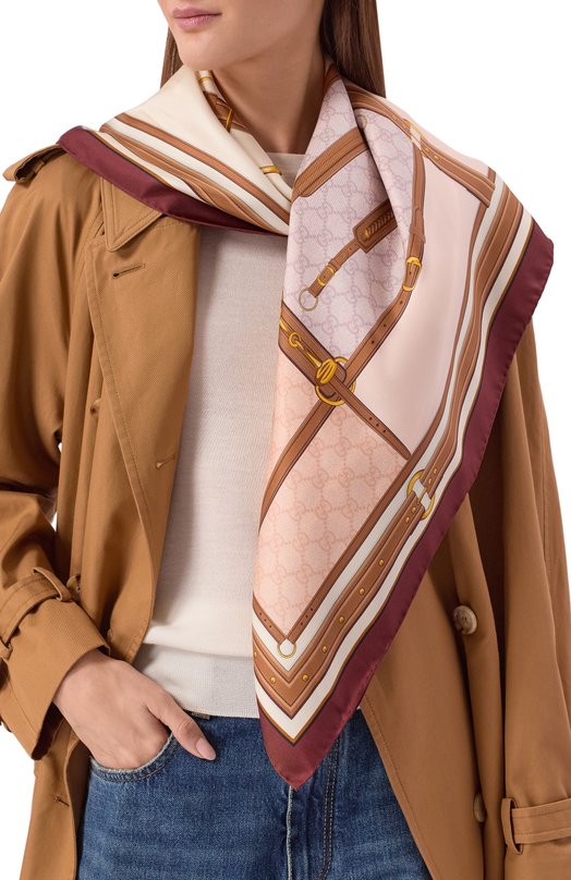 Шелковый платок Gucci 813625/3G001 Бежевый  813625/3G001 Фото 2