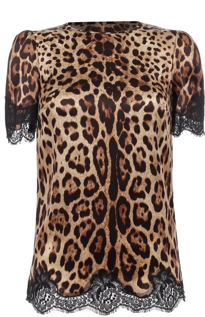 Шелковый топ с леопардовым принтом и кружевной отделкой DOLCE & GABBANA, арт. 0102/F7V06T/FSAAG, фото 1