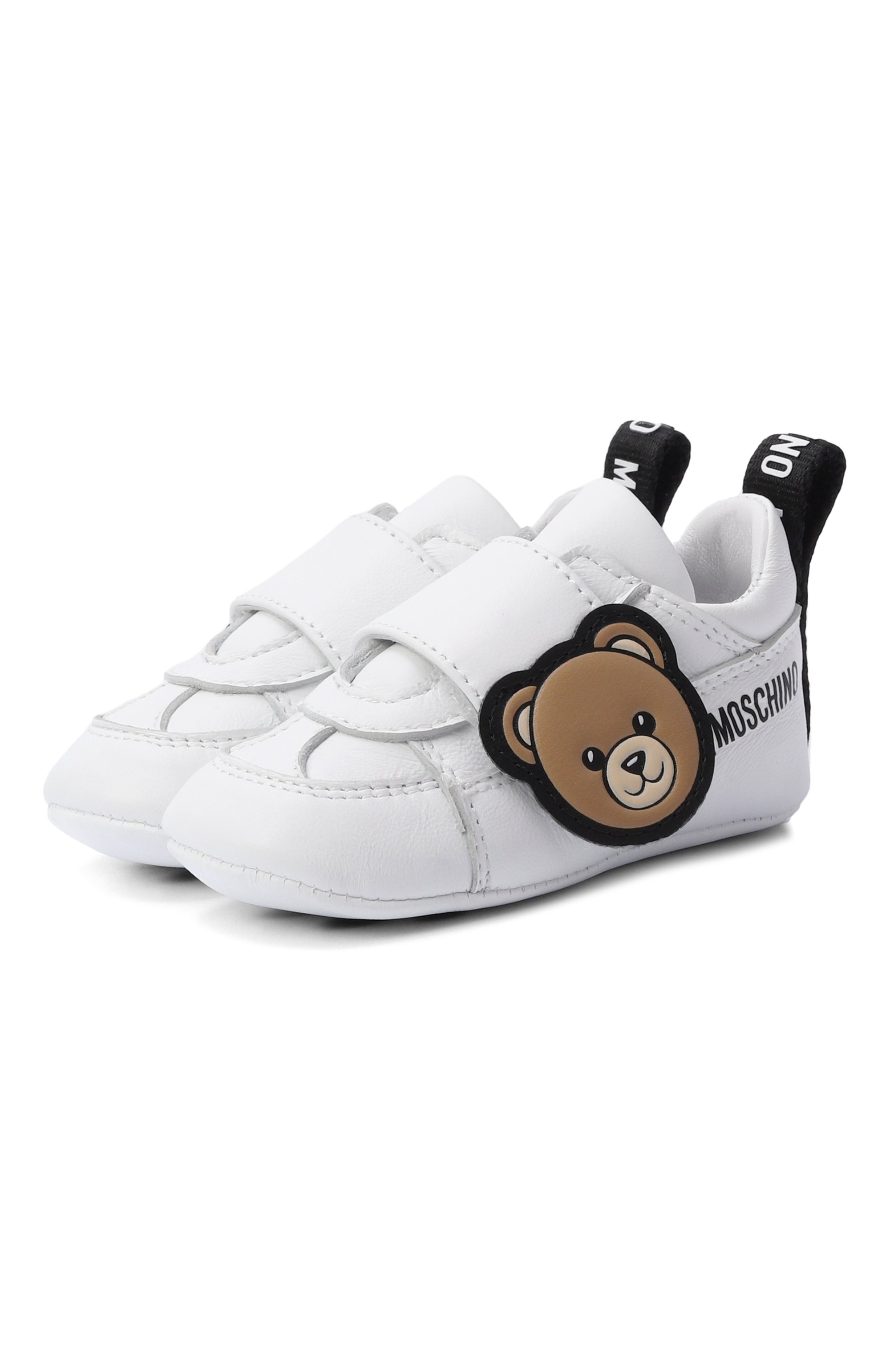 Кожаные пинетки MOSCHINO белого цвета по цене 18450 руб., арт. 84066/VAR8, фото 1 Кожаные пинетки MOSCHINO, арт. 84066/VAR8, фото 1