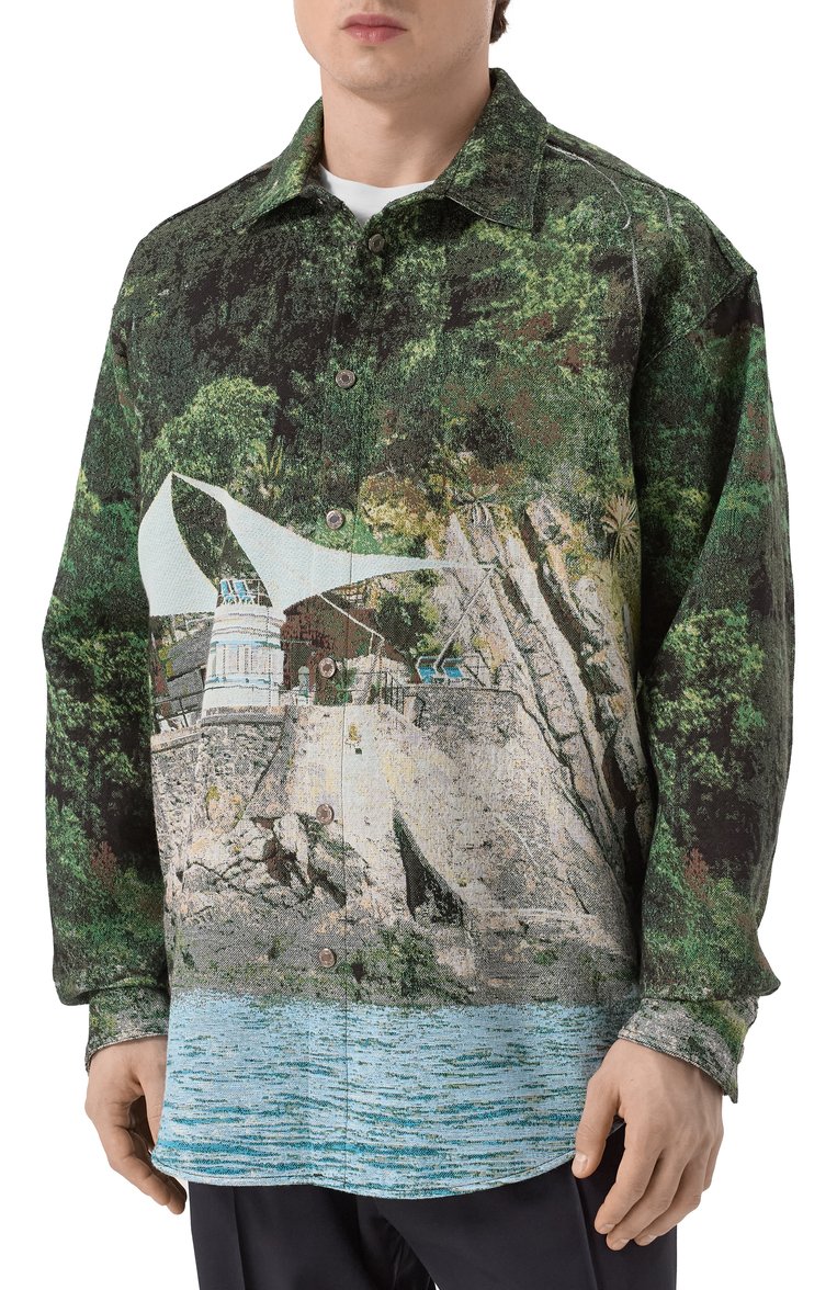 Мужская куртка-рубашка MSGM зеленого цвета, арт. 3840ME18/257055 | Фото 3 (Материал внешний: Хлопок, Синтетический материал; Рукава: Длинные; Длина (верхняя одежда): До середины бедра; Мужское Кросс-КТ: Куртка-рубашка; Стили: Кэжуэл; Кросс-КТ: Легкие; Автоматизация состава: Проставлено; Автоматизация ТО: Проставлено)