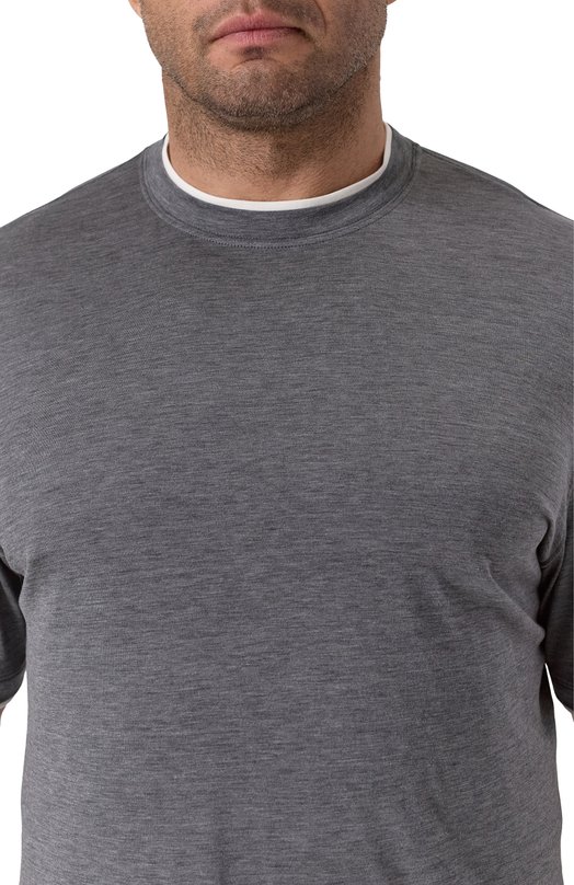 Футболка из шелка и хлопка Brunello Cucinelli MD8217427 Серый  MD8217427 Фото 5